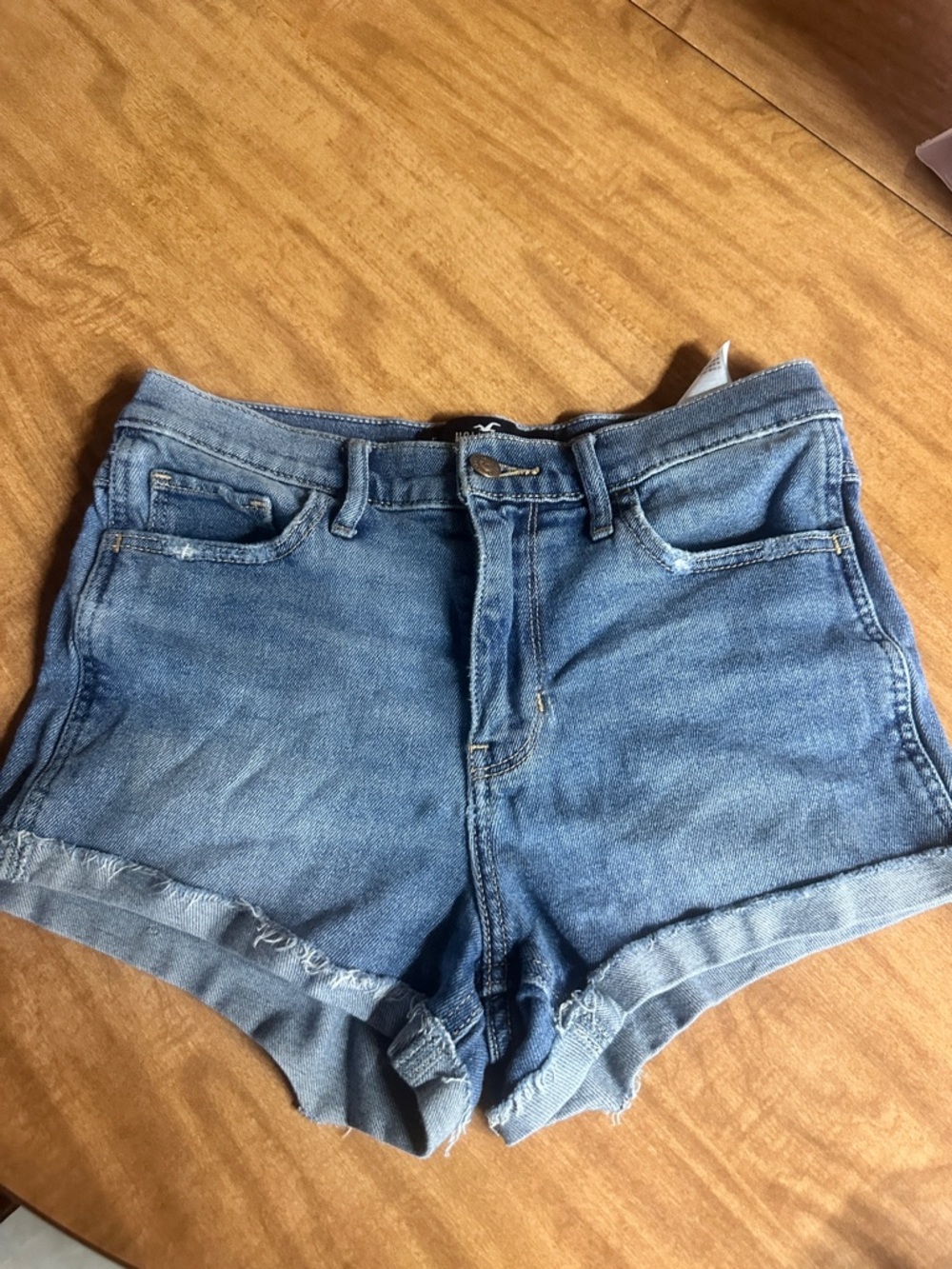Hollister Medium Blue Denim Cuffed Jean Shorts
